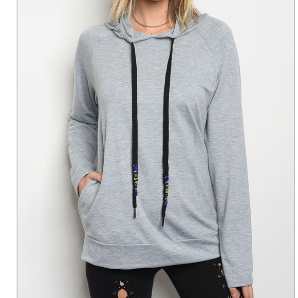 LAST Gray Embellished Hoodie 03003 - Picture 2 of 3